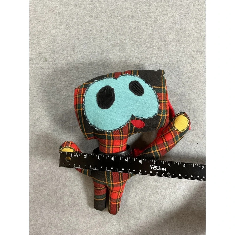 Handmade Plaid Tartan Plush Art Toy Punk Monster Red Green 9 Inch
